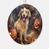 Halloween Golden Retriever met pompoenen eng Keramisch Ornament (Links)