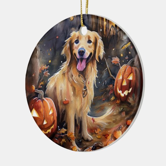 Halloween Golden Retriever met pompoenen eng Keramisch Ornament (Links)