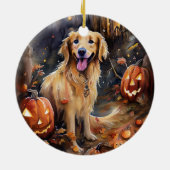Halloween Golden Retriever met pompoenen eng Keramisch Ornament (Achterkant)