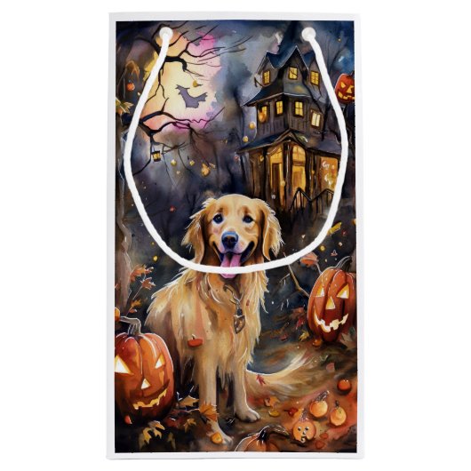 Halloween Golden Retriever met pompoenen eng Klein Cadeauzakje (Achterkant)