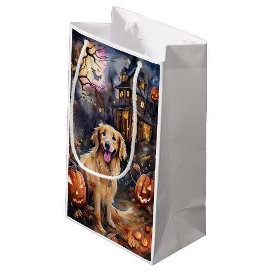 Halloween Golden Retriever met pompoenen eng Klein Cadeauzakje (Achterkant Gekanteld)