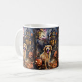 Halloween Golden Retriever met pompoenen eng Koffiemok (Voorkant links)