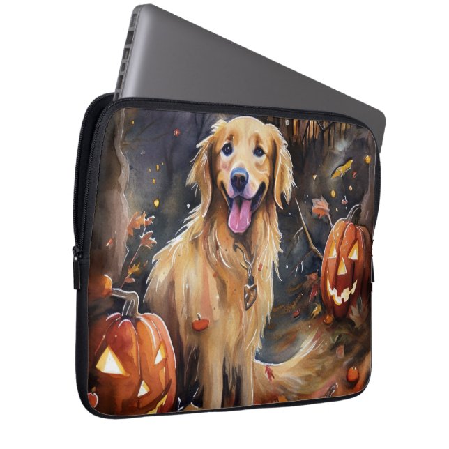 Halloween Golden Retriever met pompoenen eng Laptop Sleeve (Voorkant Rechts)