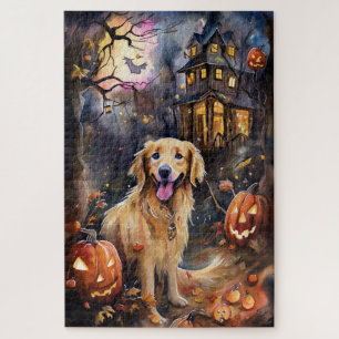 Halloween Golden Retriever met pompoenen eng Legpuzzel