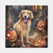 Halloween Golden Retriever met pompoenen eng Magneet (Voorkant)