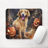 Halloween Golden Retriever met pompoenen eng Muismat (Met muis)