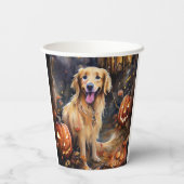 Halloween Golden Retriever met pompoenen eng Papieren Bekers (Achterkant)