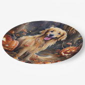 Halloween Golden Retriever met pompoenen eng Papieren Bordje (Gekanteld)