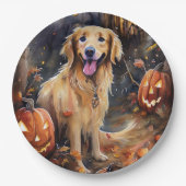 Halloween Golden Retriever met pompoenen eng Papieren Bordje (Voorkant)