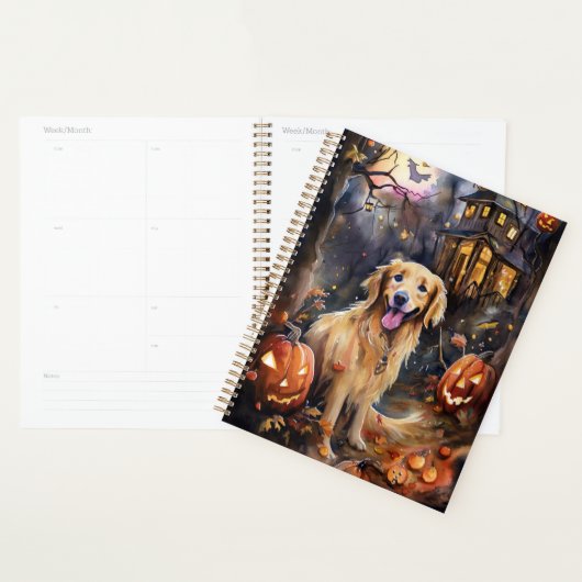Halloween Golden Retriever met pompoenen eng Planner (Display)