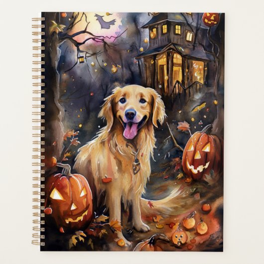 Halloween Golden Retriever met pompoenen eng Planner (Voorkant)