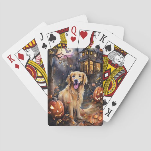 Halloween Golden Retriever met pompoenen eng Pokerkaarten (Achterkant)
