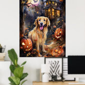 Halloween Golden Retriever met pompoenen eng Poster (Thuiskantoor)