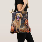 Halloween Golden Retriever met pompoenen eng Tote Bag (Dichtbij)