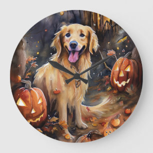 Halloween Golden Retriever Met Pompoenen Griezelen Grote Klok
