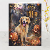 Halloween Golden Retriever Met Pompoenen Griezelen Kaart (Gele Bloem)