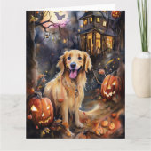 Halloween Golden Retriever Met Pompoenen Griezelen Kaart (Voorkant)