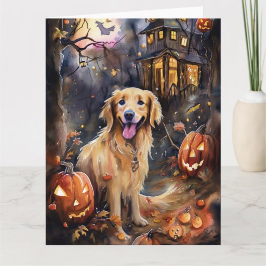 Halloween Golden Retriever Met Pompoenen Griezelen Kaart (Voorkant)