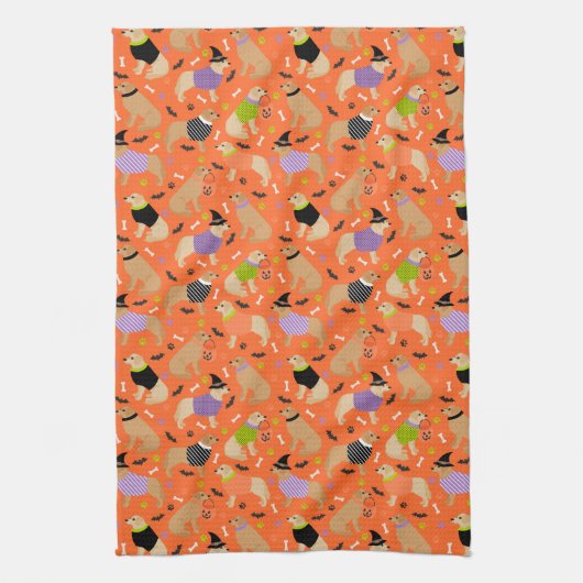 Halloween Golden Retriever Theedoek (Verticaal)