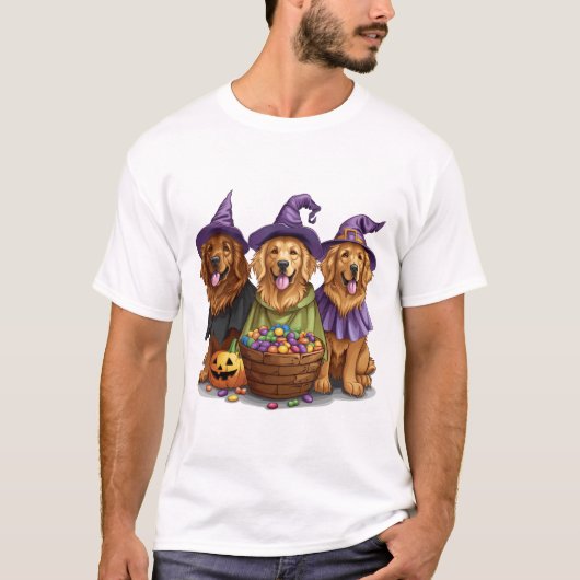 Halloween Golden Retriever Witch Dogs T-shirt (Voorkant)