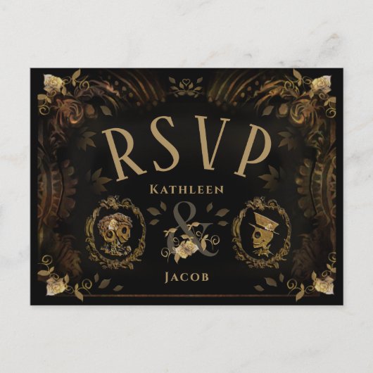 Halloween Golden Skeletons RSVP Briefkaart (Voorkant)