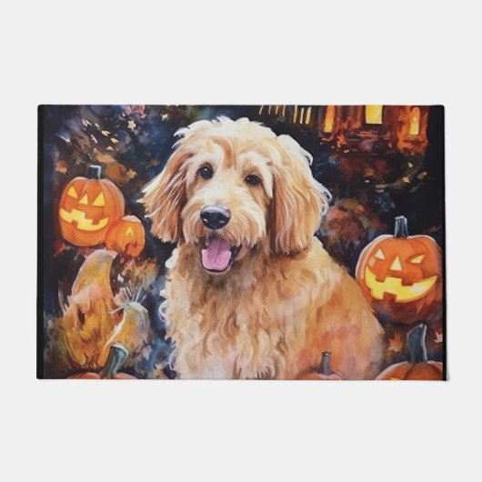 Halloween Goldendole met pompoenen eng Deurmat (Voorkant)