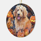 Halloween Goldendole met pompoenen eng Keramisch Ornament (Links)
