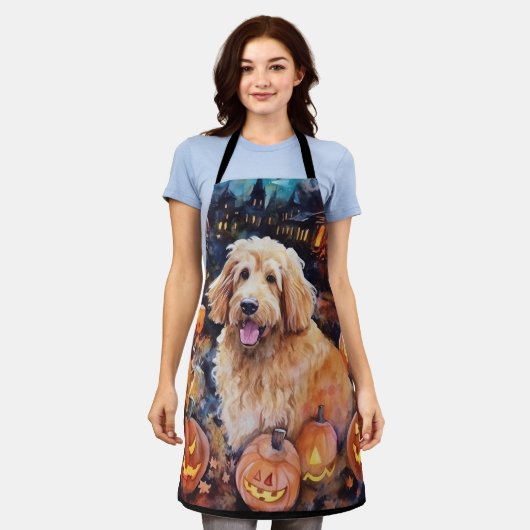 Halloween Goldendole met pompoenen eng Schort (Gedragen)