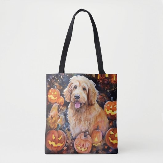 Halloween Goldendole met pompoenen eng Tote Bag (Voorkant)