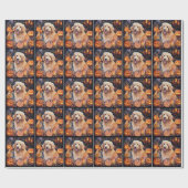 Halloween Goldendoodle met pompoenen eng Cadeaupapier (Vlak)