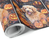 Halloween Goldendoodle met pompoenen eng Cadeaupapier (Rol Hoek)