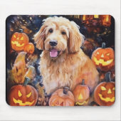 Halloween Goldendoodle Met Pompoenen Eng Muismat (Voorkant)