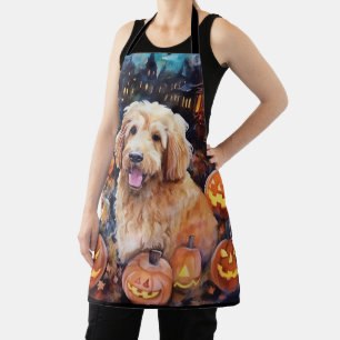 Halloween Goldendoodle met pompoenen eng Schort