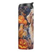 Halloween Goldendoodle Met Pompoenen Eng Thermosbeker (Gedraaid links)