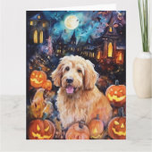 Halloween Goldendoodle met pompoenen enge Kaart (Voorkant)