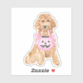 Halloween Goldendoodle Pumpkin Trick of Treating Sticker (Vel)