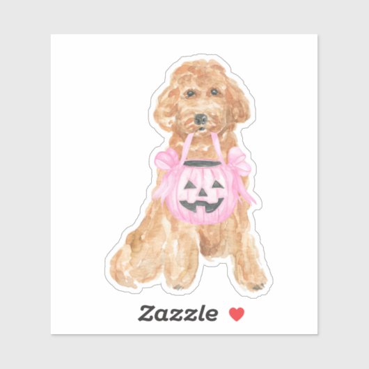 Halloween Goldendoodle Pumpkin Trick of Treating Sticker (Vel)