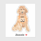 Halloween Goldendoodle Pumpkin Trick of Treating Sticker (Vel)