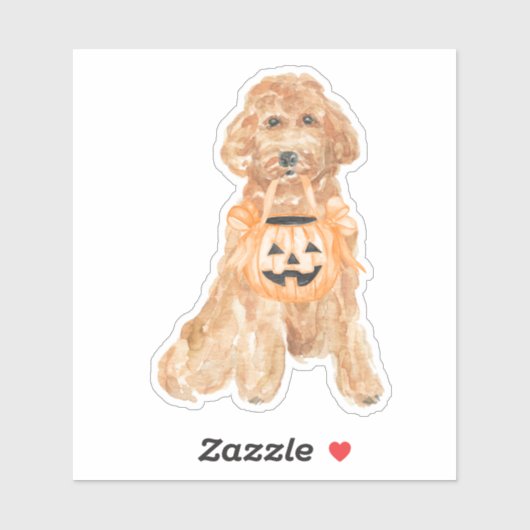 Halloween Goldendoodle Pumpkin Trick of Treating Sticker (Vel)