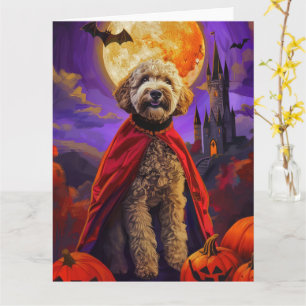 Halloween Goldendoodle Vampier Pompoenen Griezelen Kaart