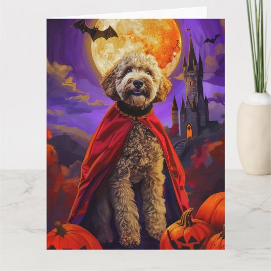 Halloween Goldendoodle Vampire Pumpkins eng Kaart (Voorkant)