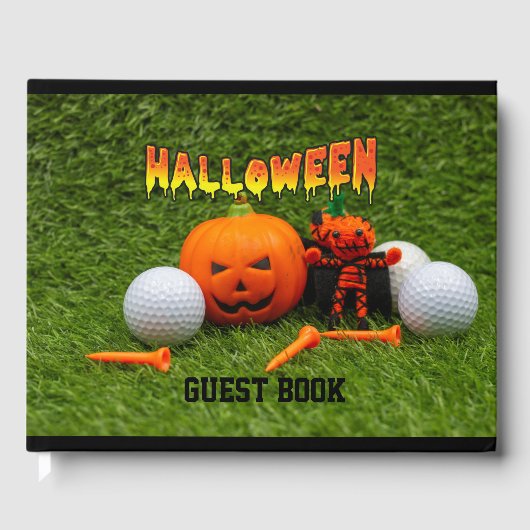 Halloween golf met pompoen golfbal en t-shirt Gues Gastenboek (Voorkant)