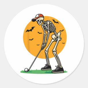 Halloween Golf Skelet Golfer Grappige Halloween Go Ronde Sticker
