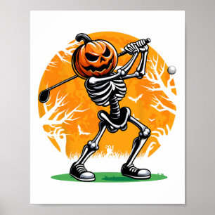 Halloween Golf Skelet Golfer Pompoen Halloween G Poster
