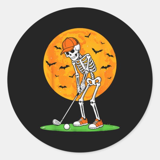 Halloween Golf Skeleton Soky Golfer Halloween Golf Ronde Sticker (Voorkant)