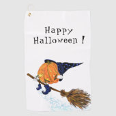 Halloween Golf Towel Witch Pumpkin Flying Broom Golfhanddoek (Voorkant)