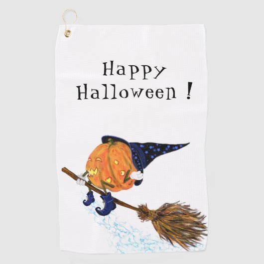 Halloween Golf Towel Witch Pumpkin Flying Broom Golfhanddoek (Voorkant)