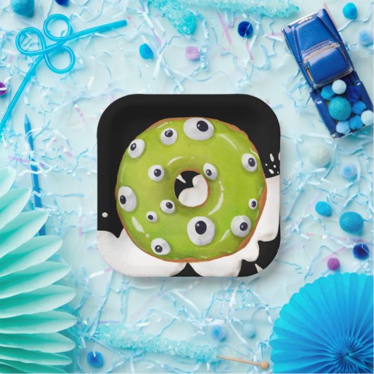 Halloween Googley Eyed Groen Monster Donut Papieren Bordje (Feest)