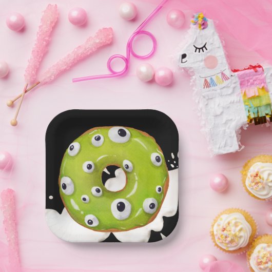 Halloween Googley Eyed Groen Monster Donut Papieren Bordje (Feest)