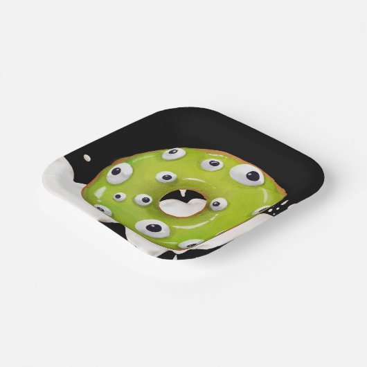 Halloween Googley Eyed Groen Monster Donut Papieren Bordje (Gebogen)